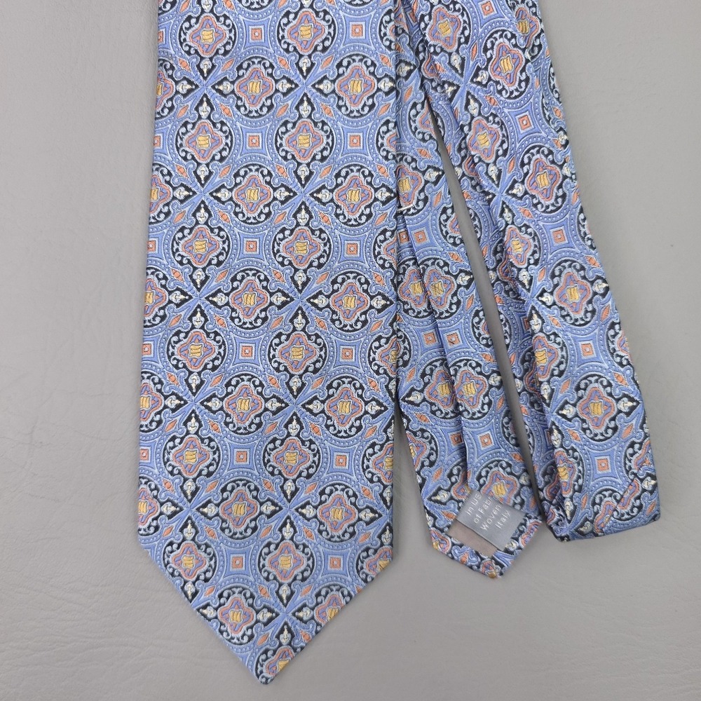 Hickey Freeman Tie Mens One Size Blue Silk Geometric Jacquard USA Italy Handmade